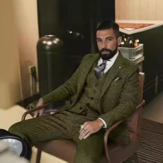 AutumnWinter Herringbone British-Style Retro Gentlemans Slim-Fit Three-Piece Suit Casual Set - Bluesky Trading