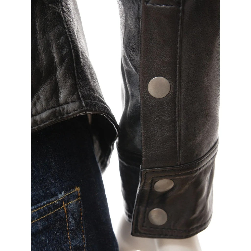 MEN CLASSIC BLACK LEATHER SHIRT HERMON