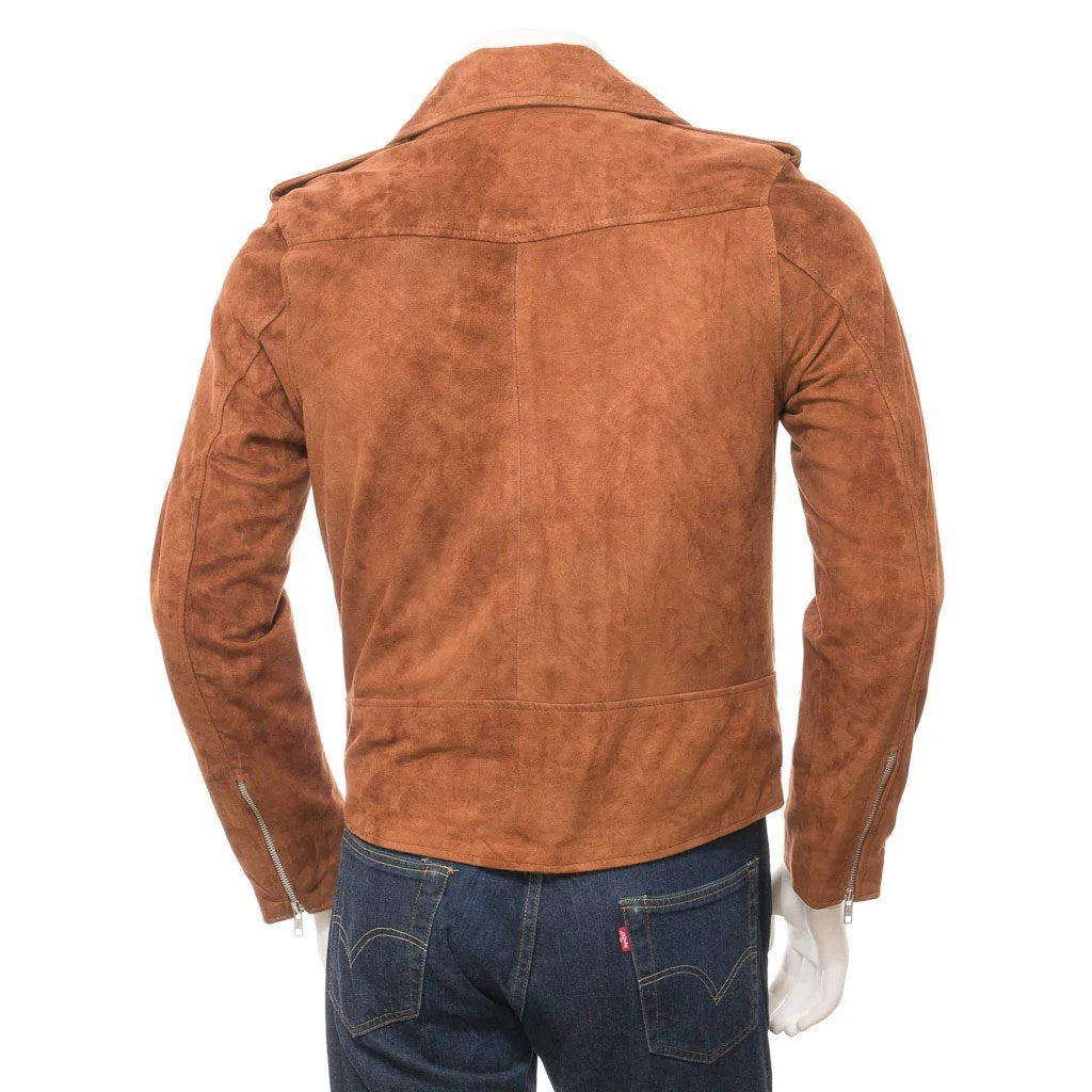 MEN BROWN SUEDE BIKER JACKET PARISH