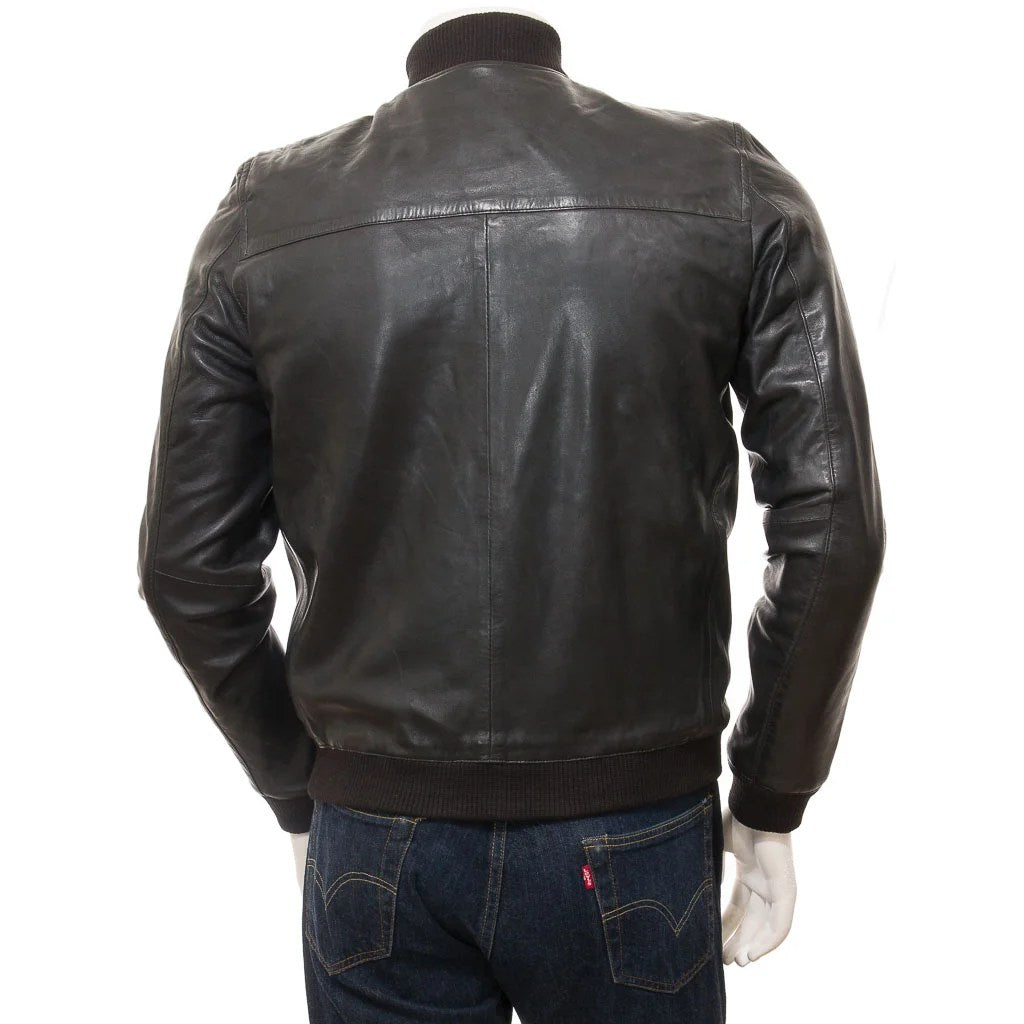MEN BLACK LEATHER BOMBER JACKET BRASHER