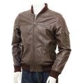 MEN BROWN LEATHER BOMBER JACKET BRISTOL
