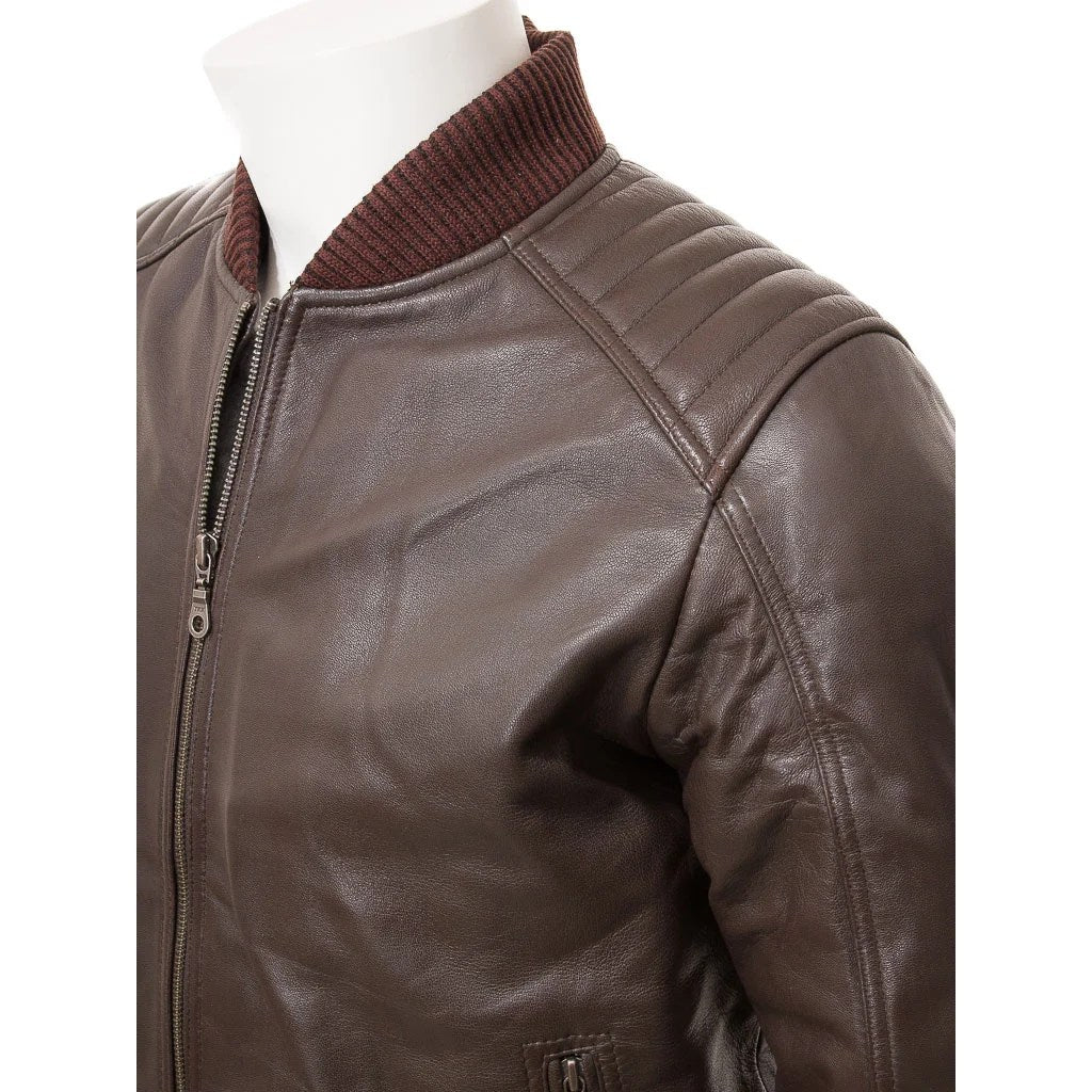 MEN BROWN LEATHER BOMBER JACKET BRUTUS