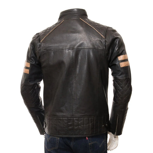 BLOUSON DE MOTO EN CUIR NOIR ADAMS POUR HOMMES