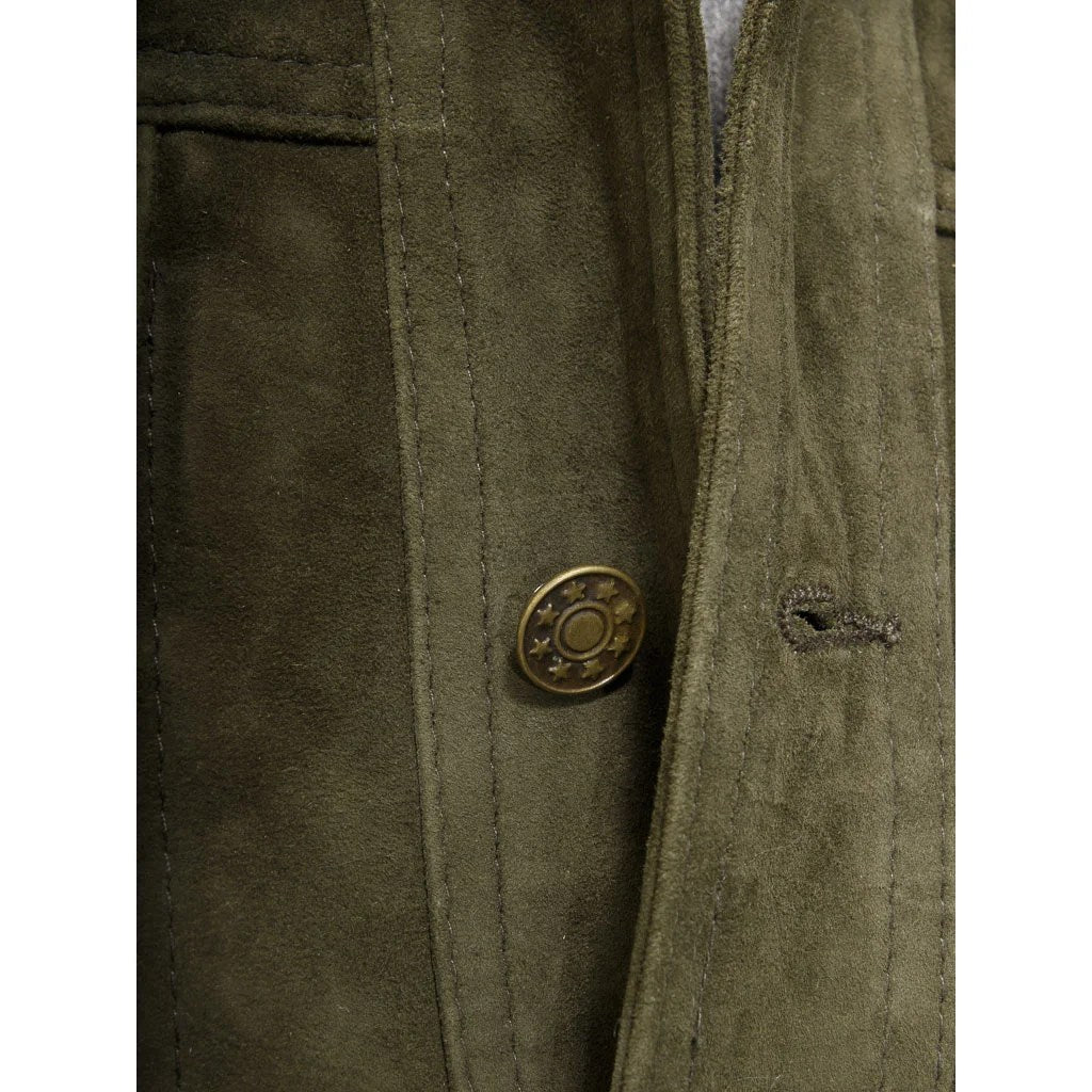 MEN OLIVE SUEDE TRUCKER JACKET BALDWIN