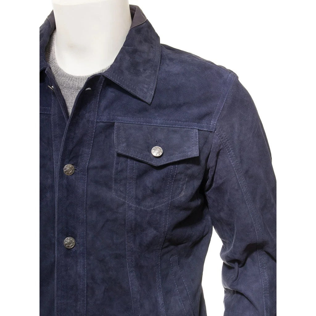 MEN BLUE SUEDE TRUCKER JACKET BARKER