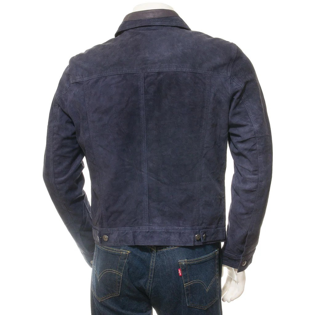 MEN BLUE SUEDE TRUCKER JACKET BARKER