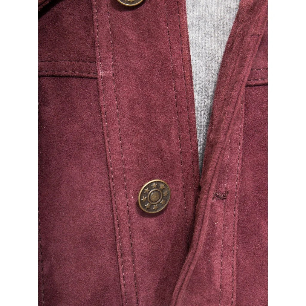 MEN BURGUNDY SUEDE TRUCKER JACKET BENSON