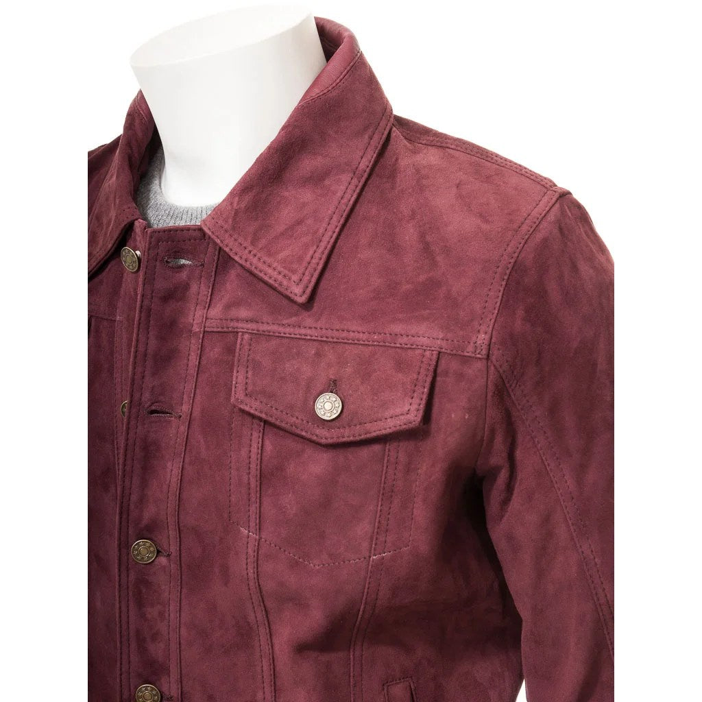 MEN BURGUNDY SUEDE TRUCKER JACKET BENSON