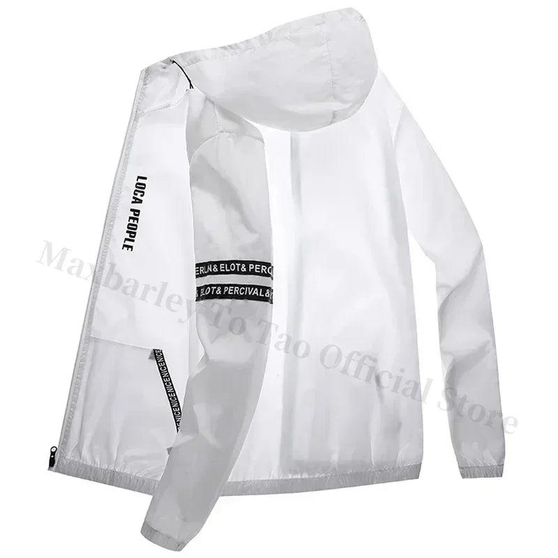 Vêtements de protection solaire d'été pour hommes, veste à capuche de vélo décontractée imperméable à séchage rapide, coupe-vent fin de randonnée grande taille