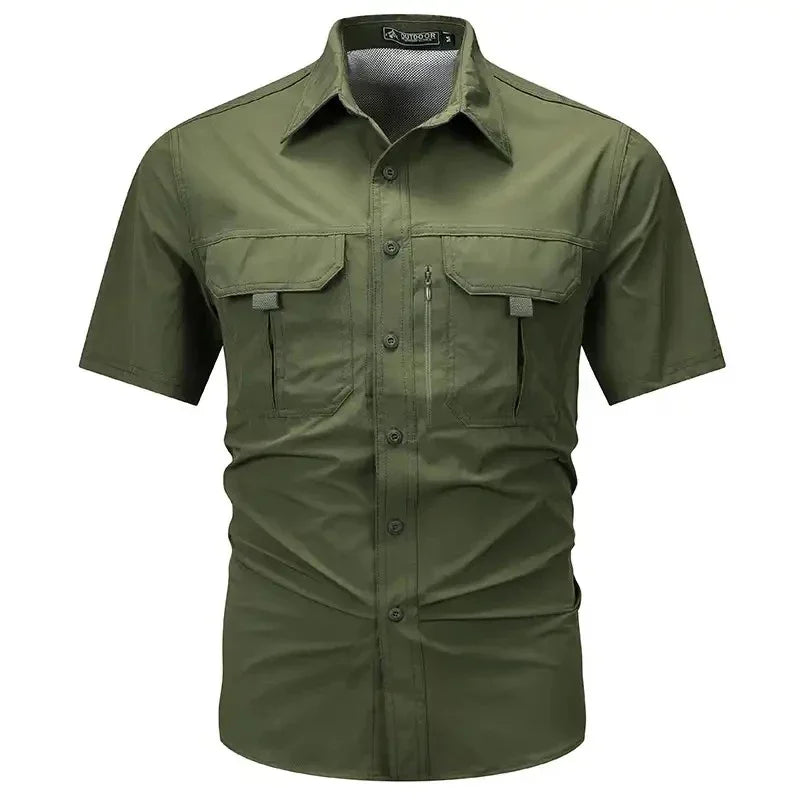 Chemise à manches courtes d'été pour homme, respirante, tactique, de travail, hauts décontractés d'extérieur à séchage rapide, chemises cargo multipoches pour le camping