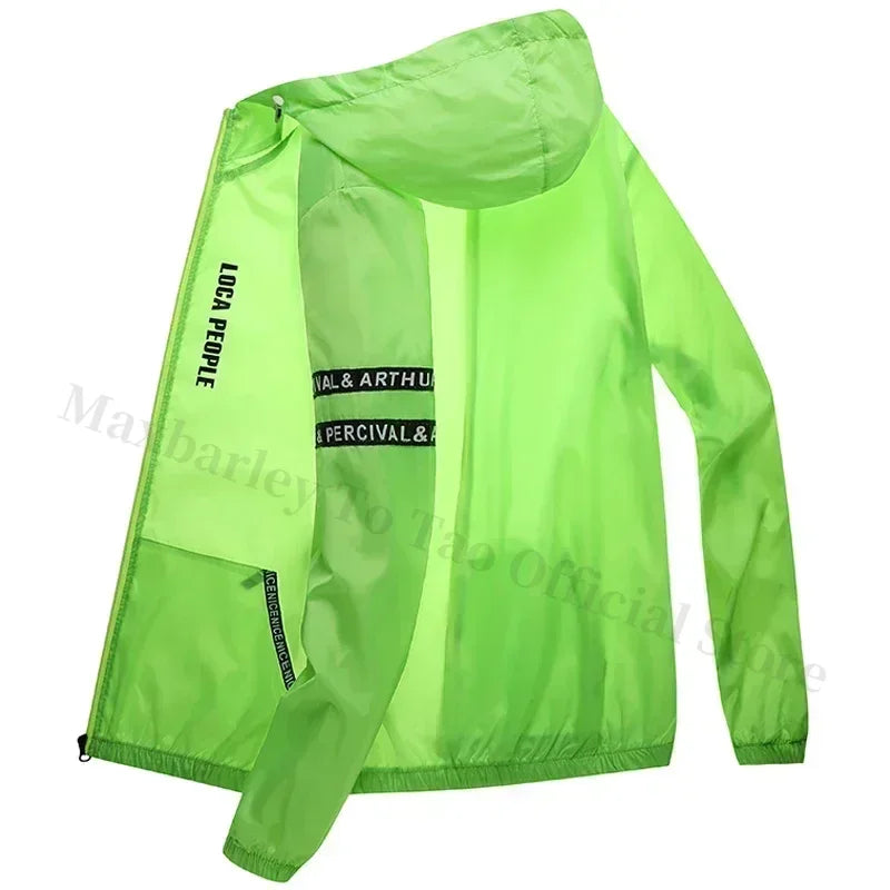 Vêtements de protection solaire d'été pour hommes, veste à capuche de vélo décontractée imperméable à séchage rapide, coupe-vent fin de randonnée grande taille