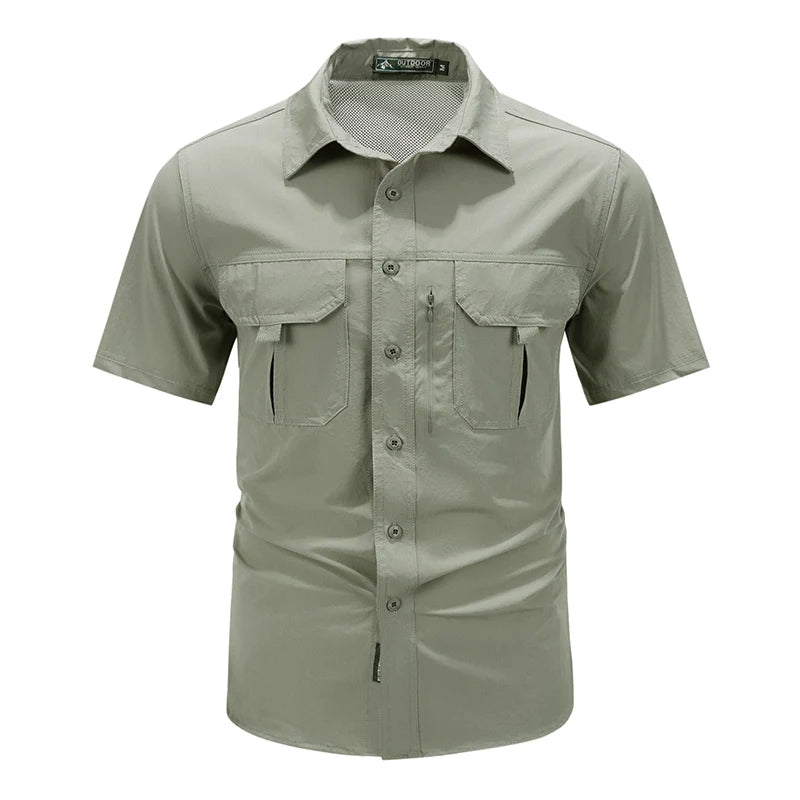 Chemise à manches courtes d'été pour homme, respirante, tactique, de travail, hauts décontractés d'extérieur à séchage rapide, chemises cargo multipoches pour le camping