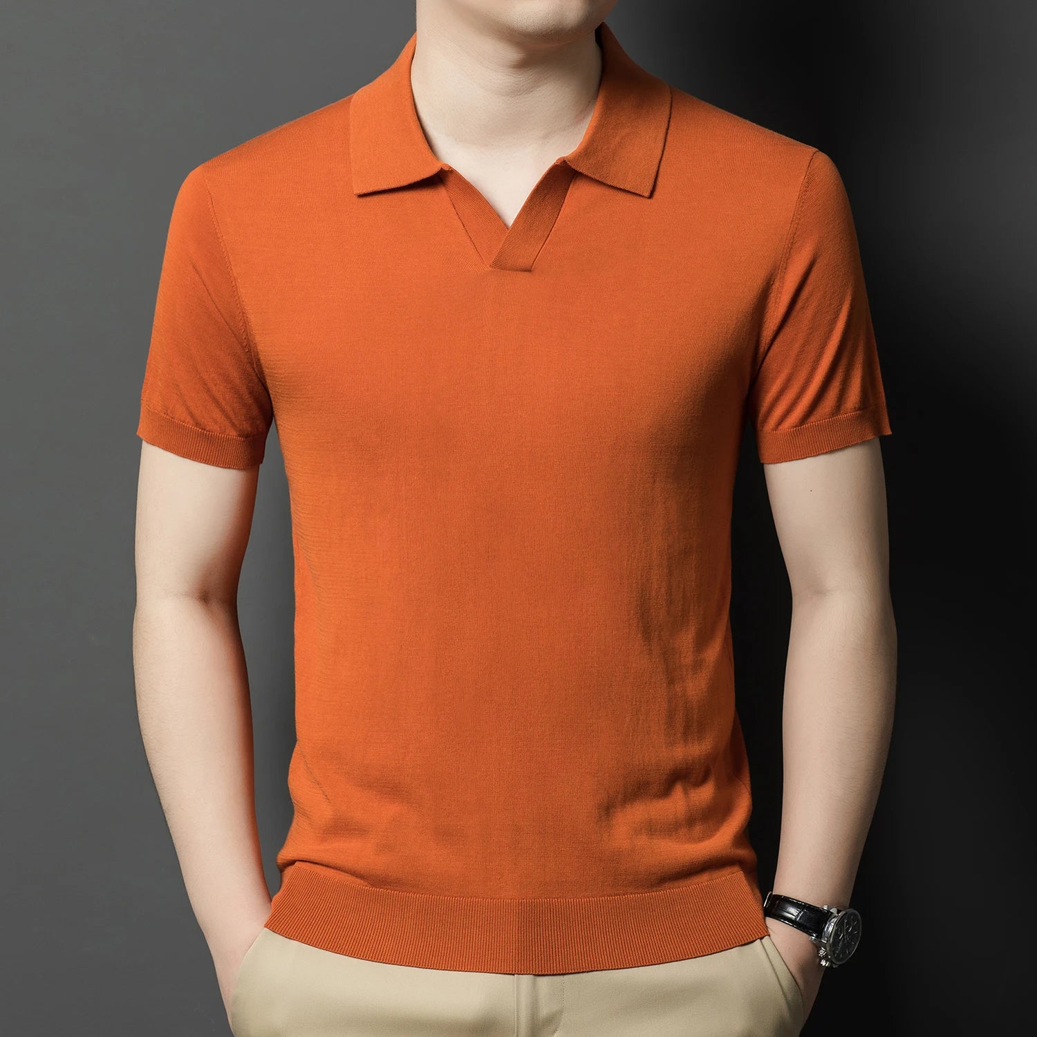 Men's Mulberry Silk Knit Polos 2024 Summer Classic Turn Down Color Lyocell Cotton Knitwear Short Sleeve Thin Knit Tee Shirts