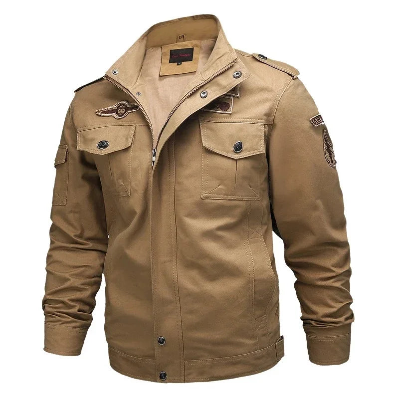 Retro Bomber Jackets Men Autumn Spring Embroidery Airplane Pilot Cargo Jackets Male Stand Collar  Embroidery Tactical Coats