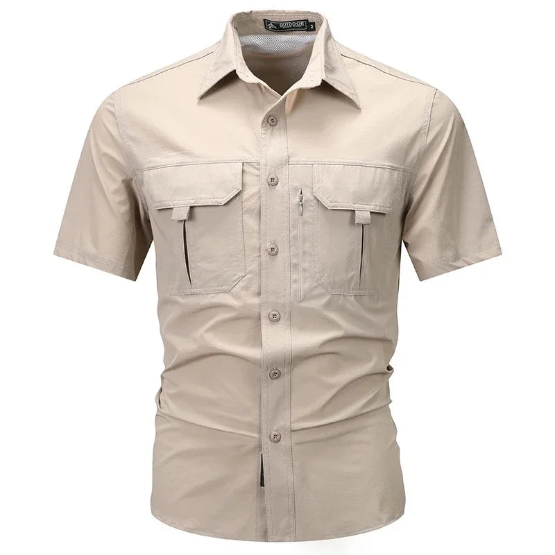 Chemise à manches courtes d'été pour homme, respirante, tactique, de travail, hauts décontractés d'extérieur à séchage rapide, chemises cargo multipoches pour le camping