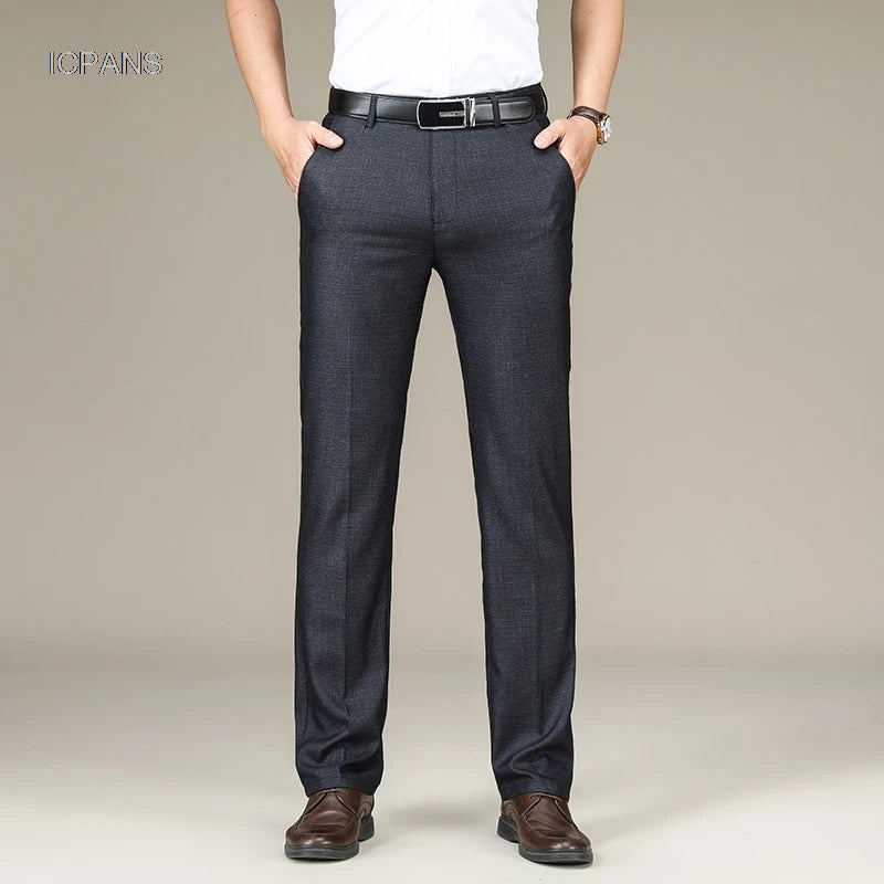 Pantalon de costume printemps été pour homme, droit, en lin, noir, pour homme d'affaires, pantalon de costume formel, grande taille 28-44 46