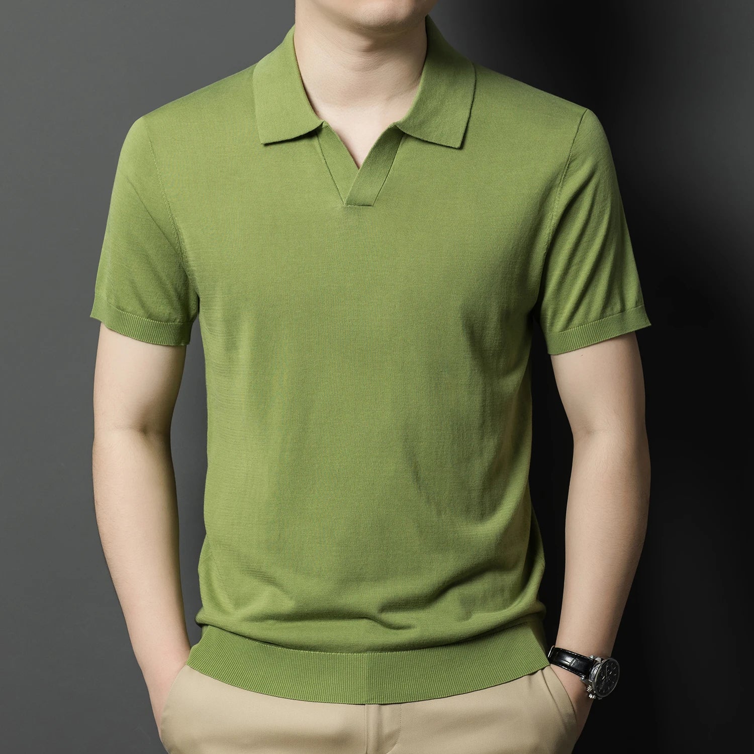 Men's Mulberry Silk Knit Polos 2024 Summer Classic Turn Down Color Lyocell Cotton Knitwear Short Sleeve Thin Knit Tee Shirts