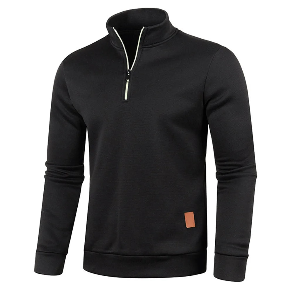 Sweatshirts à col montant avec demi-fermeture éclair pour hommes, pull décontracté de printemps et d'automne pour hommes, sweat-shirt d'extérieur à col roulé, vêtements de sport unis