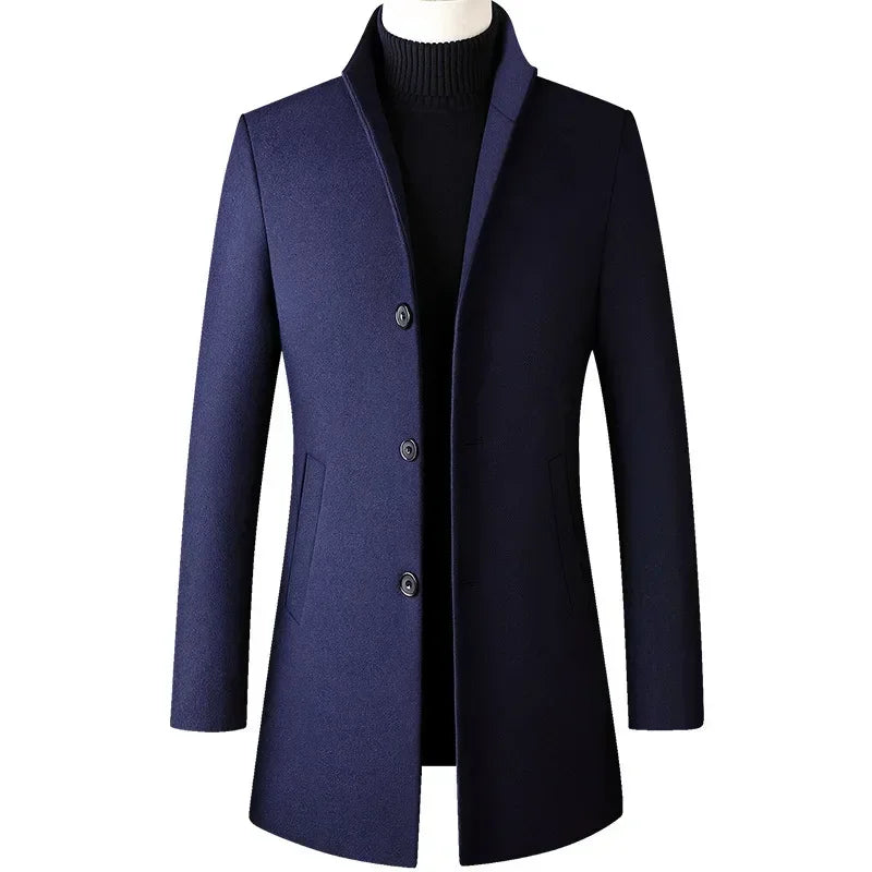 TFETTERS Trench-coat col montant pour homme, style coréen, décontracté, coupe longue, pardessus d'automne et coupe-vent d'hiver 2025