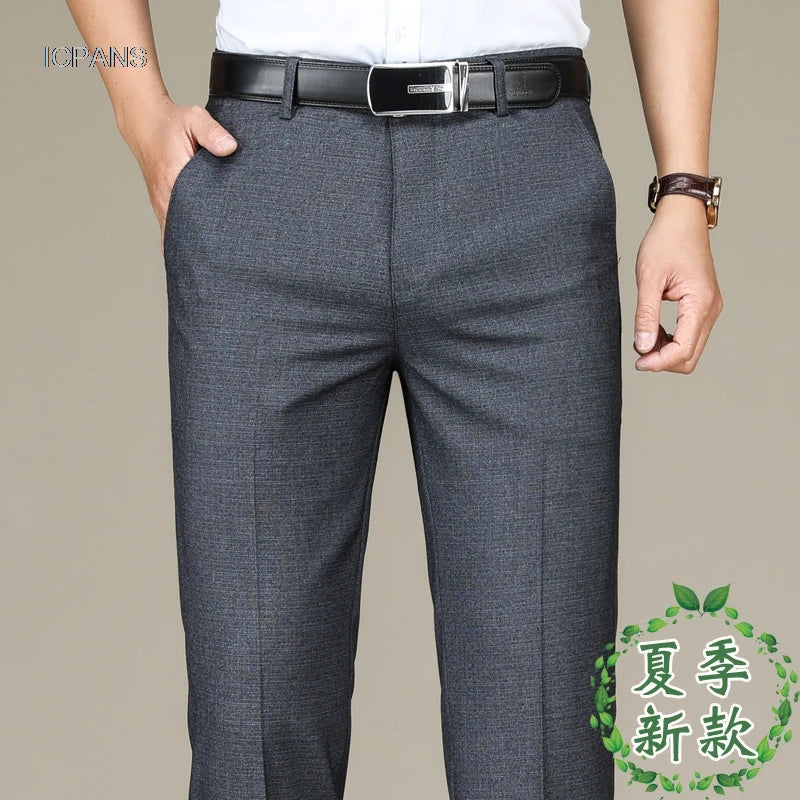 Pantalon de costume printemps été pour homme, droit, en lin, noir, pour homme d'affaires, pantalon de costume formel, grande taille 28-44 46