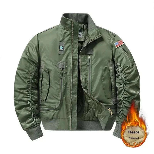 Plus size thickened cotton work uniform jacket with loose fit and pilot-inspired design for autumn/winter
