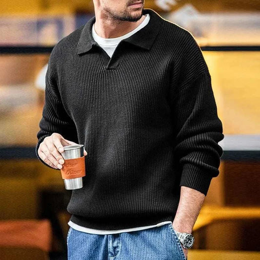 Men's retro polo neck knit pullover sweater in autumn winter soft warm fabric