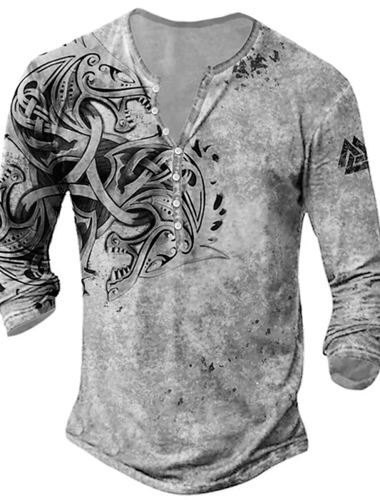 Men's Henry Shirt Graphic Viking Henry Clothing 3D Printed Outdoor Casual Long Sleeve Button Print Fashion Designer Fashionretro - Bluesky Trading