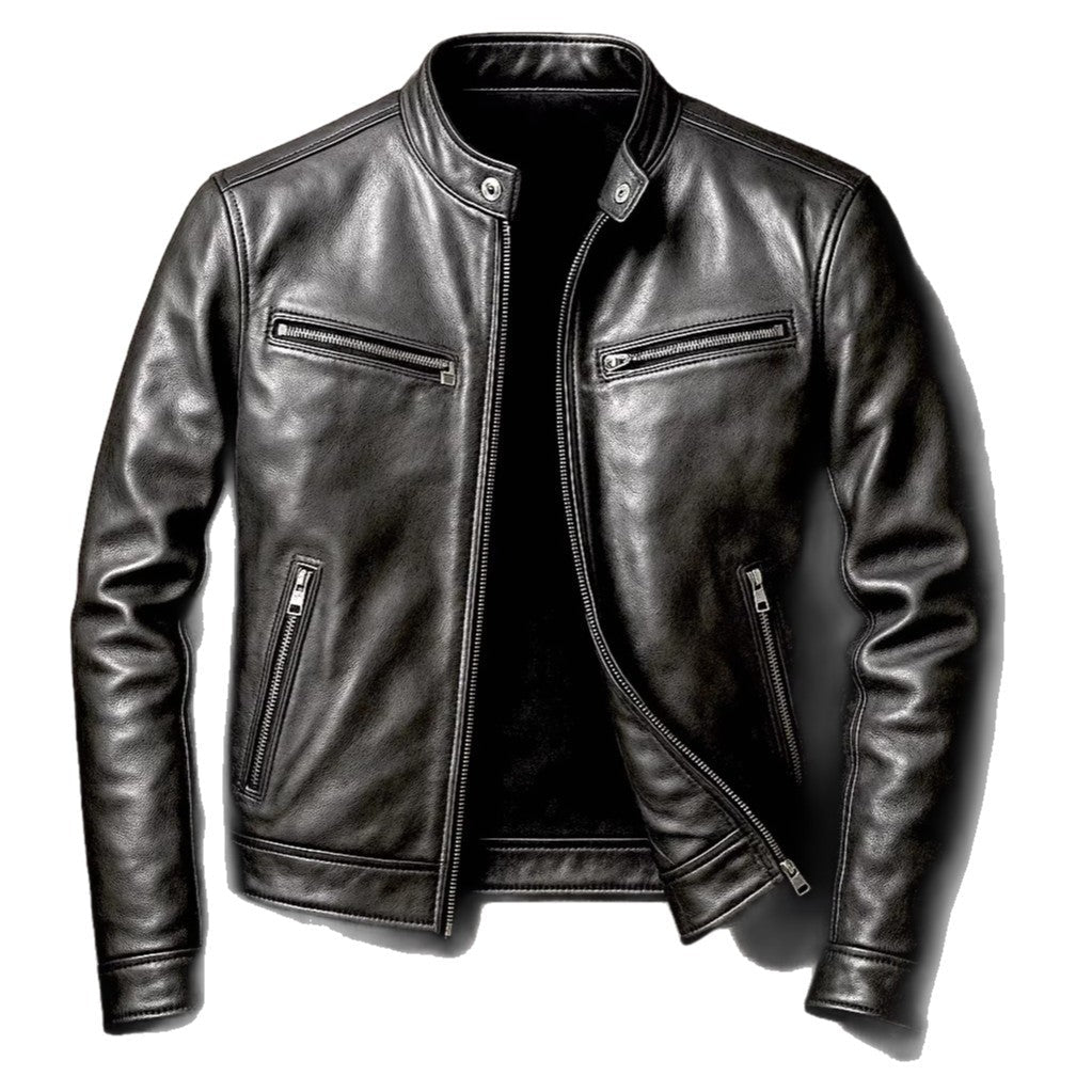 Mens PU Leather Motorcycle Jacket With A Stand-Up Collar - Bluesky Trading