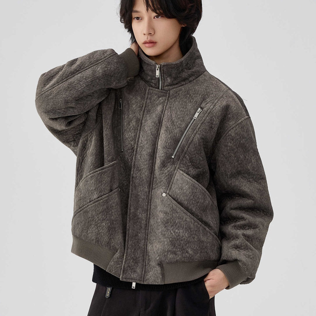 Mens Thick Solid-Color Wool Jacket Short Padded Coat - Bluesky Trading