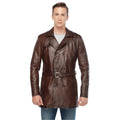 Vintage Brown Leather Trench Coat Men
